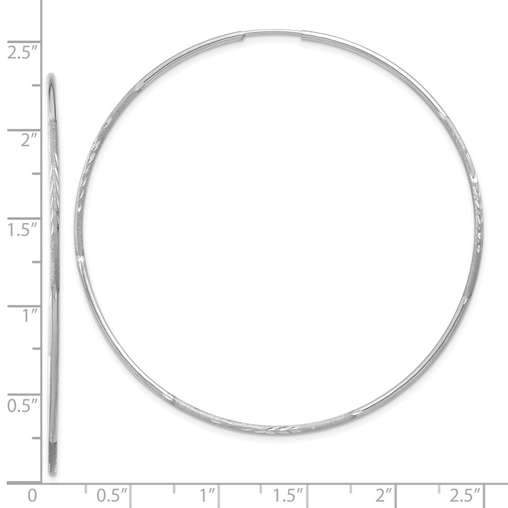 14K White Gold 1.2x60mm Satin Diamond-cut Endless Tube Hoop Earrings