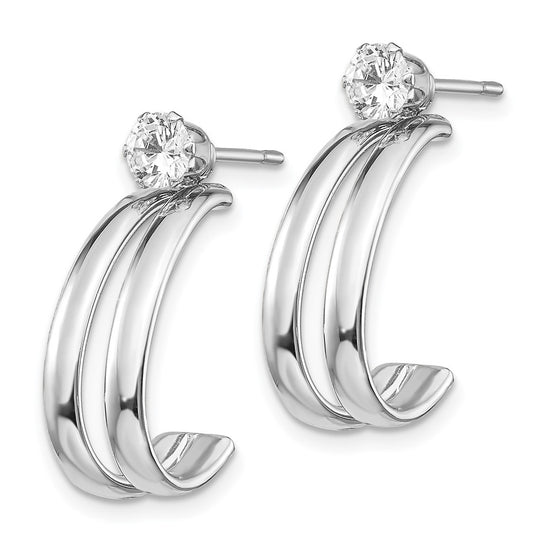 14K White Gold Polished J-Hoop Jackets with 4mm CZ Stud Earrings