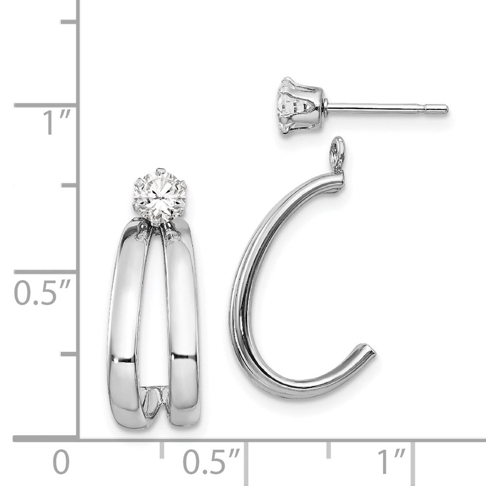 14K White Gold Polished J-Hoop Jackets with 4mm CZ Stud Earrings