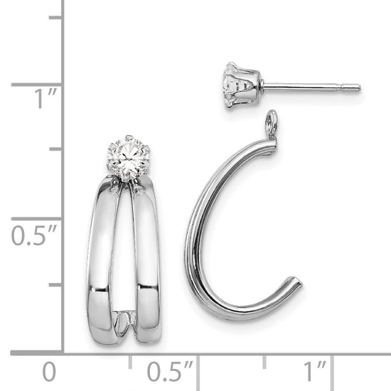 14K White Gold Polished J-Hoop Jackets with 4mm CZ Stud Earrings