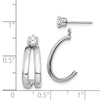 14K White Gold Polished J-Hoop Jackets with 4mm CZ Stud Earrings