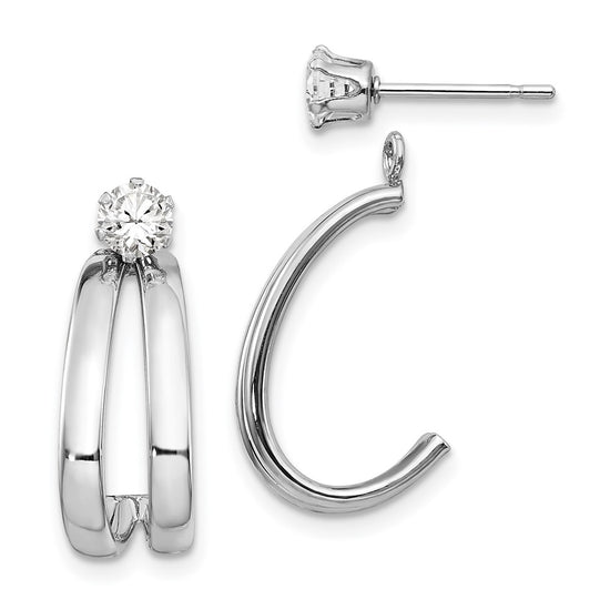 14K White Gold Polished J-Hoop Jackets with 4mm CZ Stud Earrings