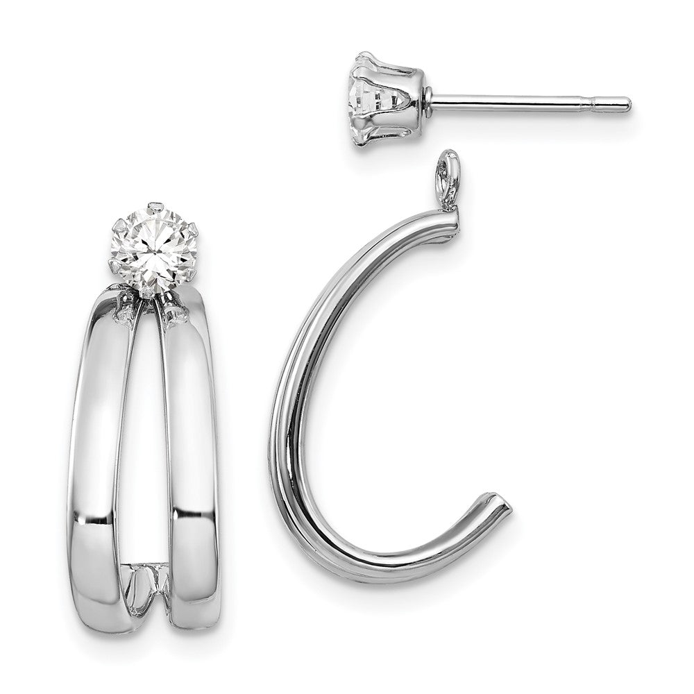 14K White Gold Polished J-Hoop Jackets with 4mm CZ Stud Earrings