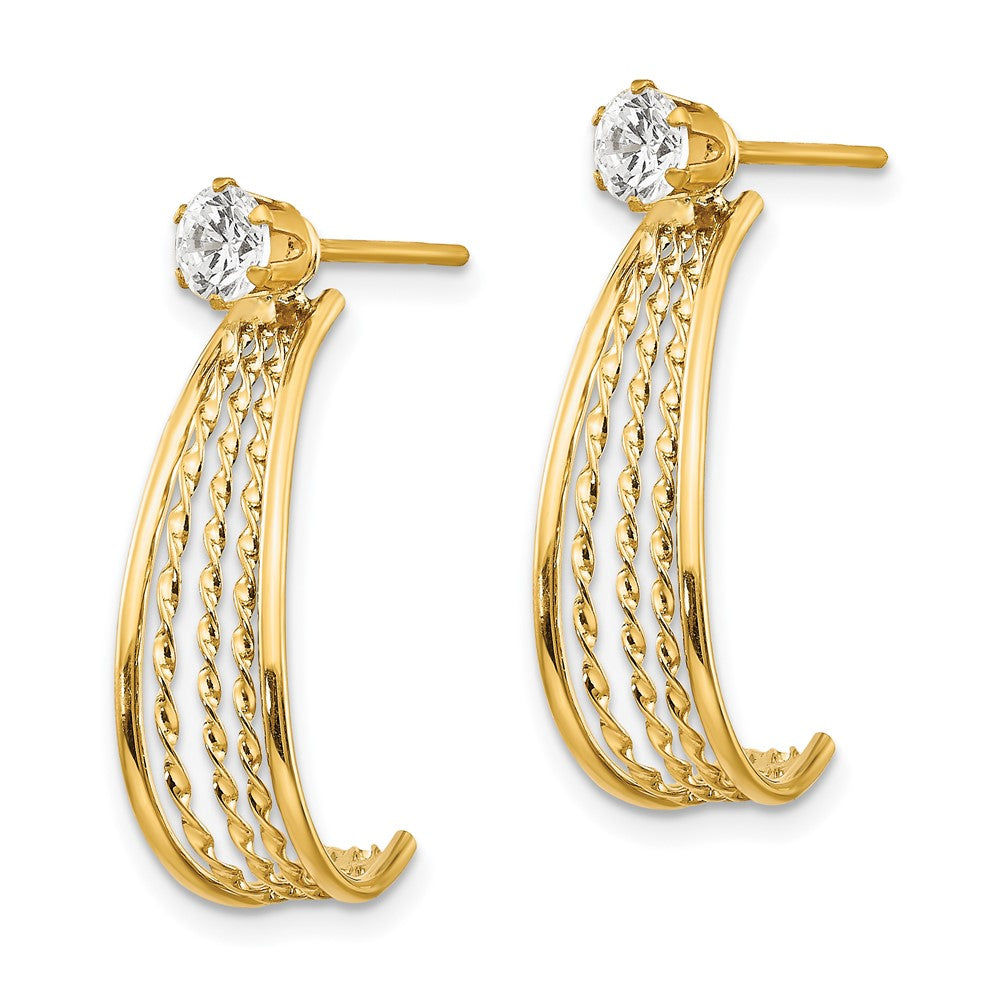 14K Polished J-Hoop Jackets with 4mm CZ Stud Earrings