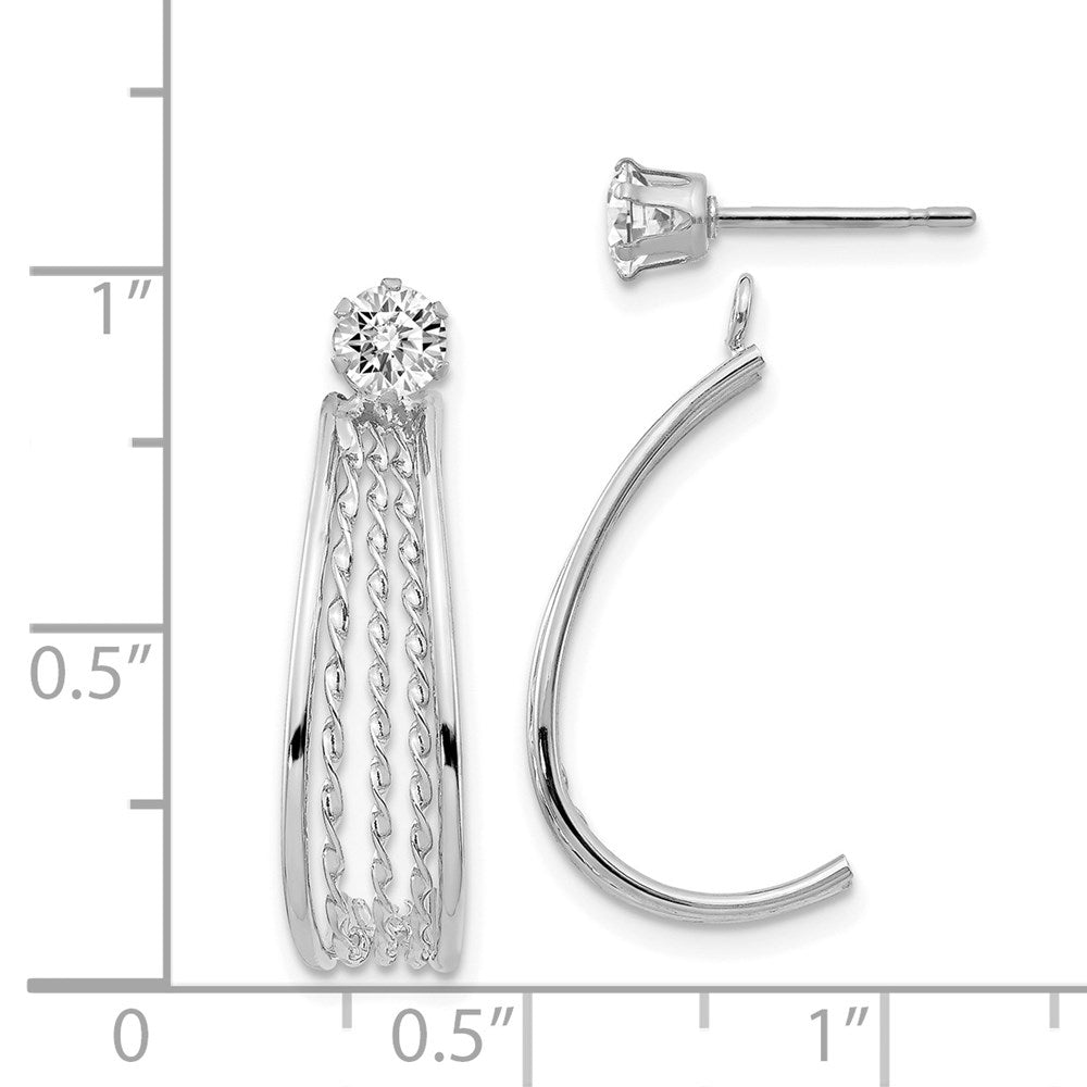 14K White Gold Polished J-Hoop Jackets with 4mm CZ Stud Earrings