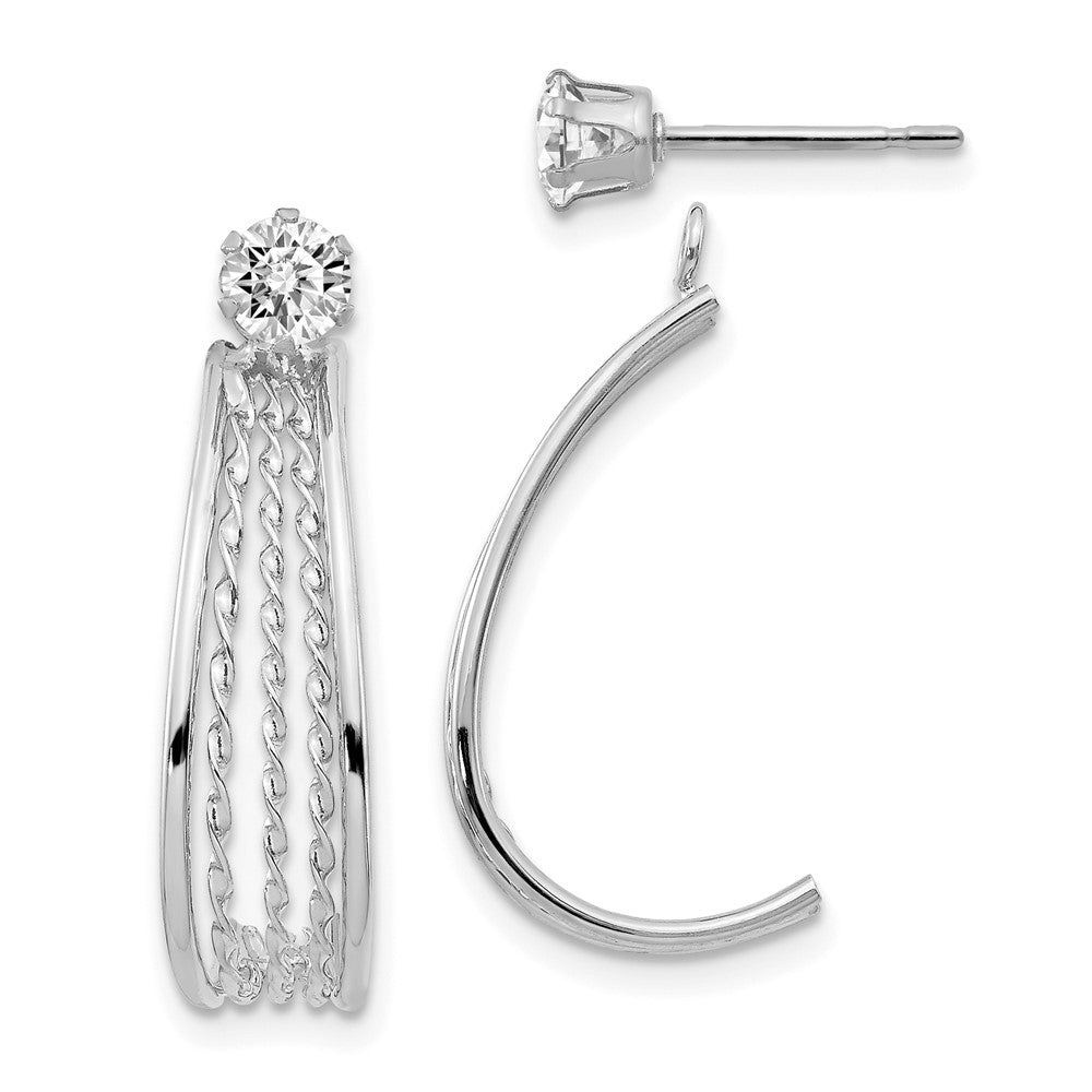 14K White Gold Polished J-Hoop Jackets with 4mm CZ Stud Earrings
