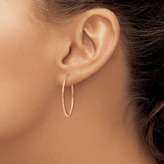 14k Rose Gold 1.2x30mm Polished Endless Tube Hoop Earrings