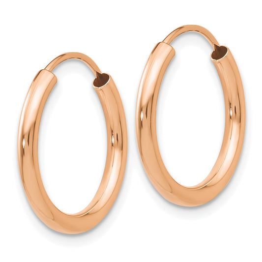 14k Rose Gold 2x17mm Polished Round Endless Hoop Earrings