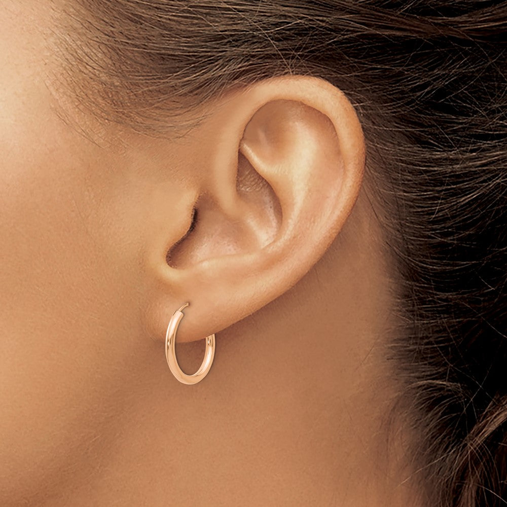 14k Rose Gold 2x17mm Polished Round Endless Hoop Earrings