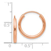 14k Rose Gold 2x17mm Polished Round Endless Hoop Earrings