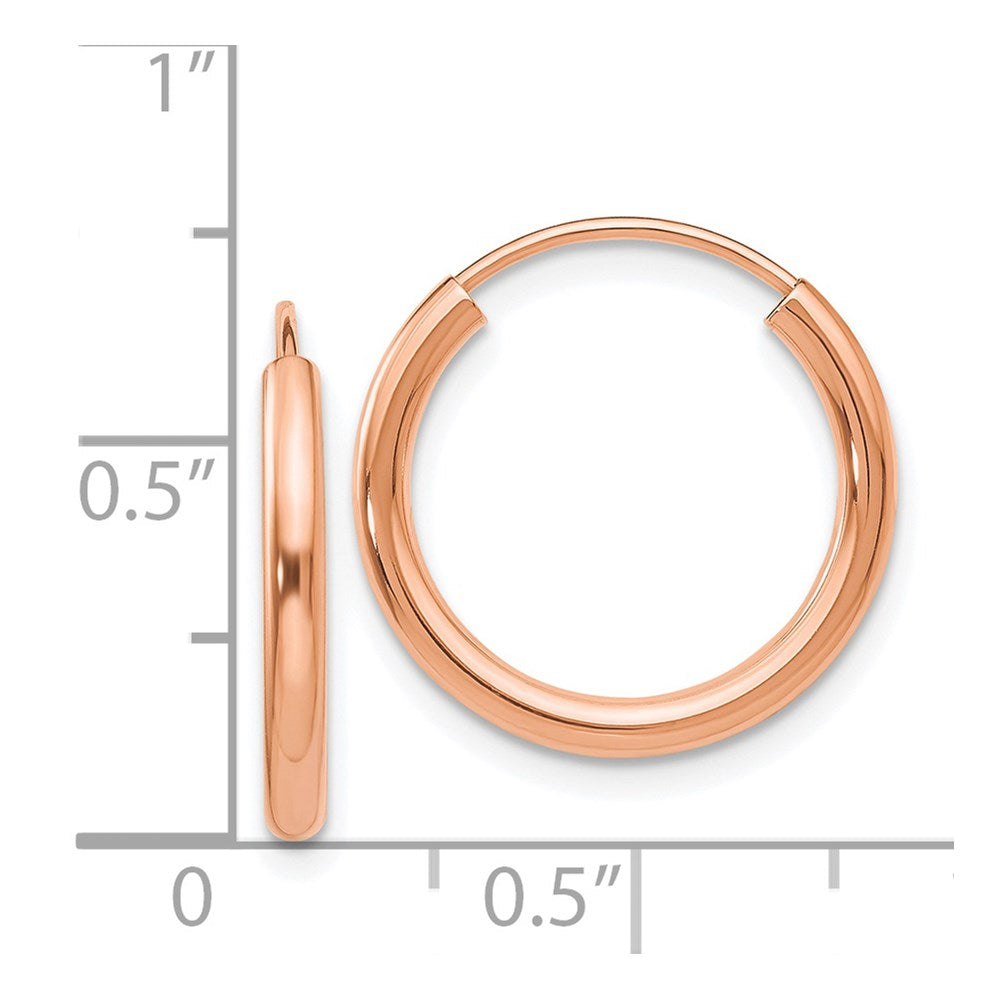 14k Rose Gold 2x17mm Polished Round Endless Hoop Earrings