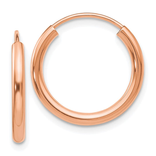 14k Rose Gold 2x17mm Polished Round Endless Hoop Earrings