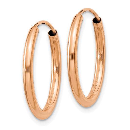 14k Rose Gold 2x20mm Polished Round Endless Hoop Earrings