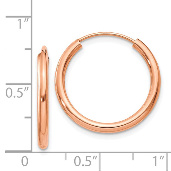14k Rose Gold 2x20mm Polished Round Endless Hoop Earrings