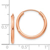 14k Rose Gold 2x20mm Polished Round Endless Hoop Earrings