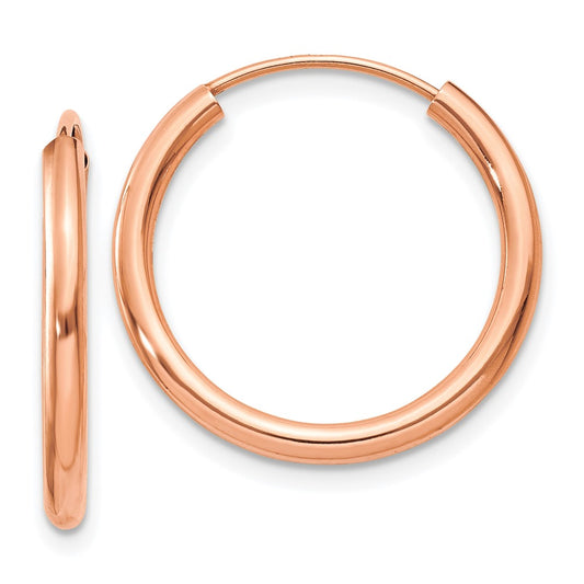 14k Rose Gold 2x20mm Polished Round Endless Hoop Earrings