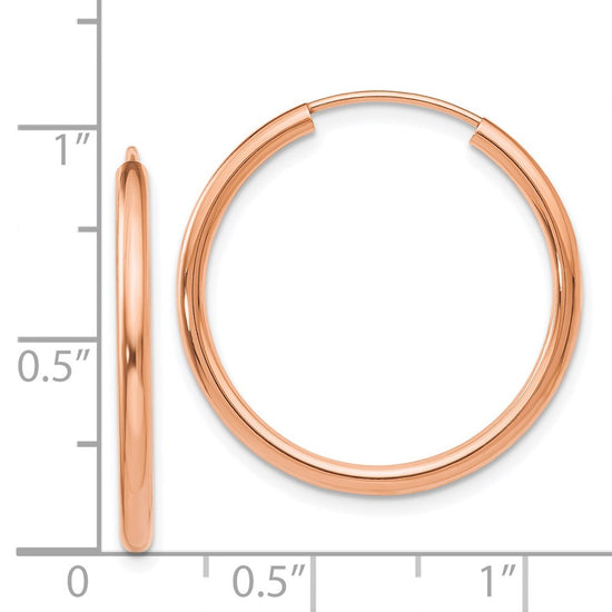 14k Rose Gold 2x25mm Polished Round Endless Hoop Earrings