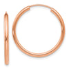 14k Rose Gold 2x25mm Polished Round Endless Hoop Earrings