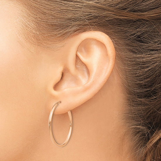 14k Rose Gold 2x30mm Polished Round Endless Hoop Earrings