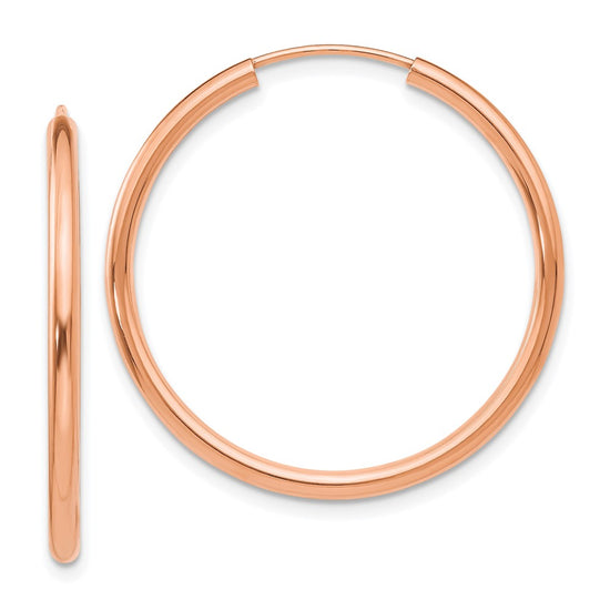 14k Rose Gold 2x30mm Polished Round Endless Hoop Earrings