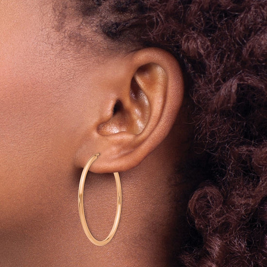 14k Rose Gold 2x40mm Polished Round Endless Hoop Earrings