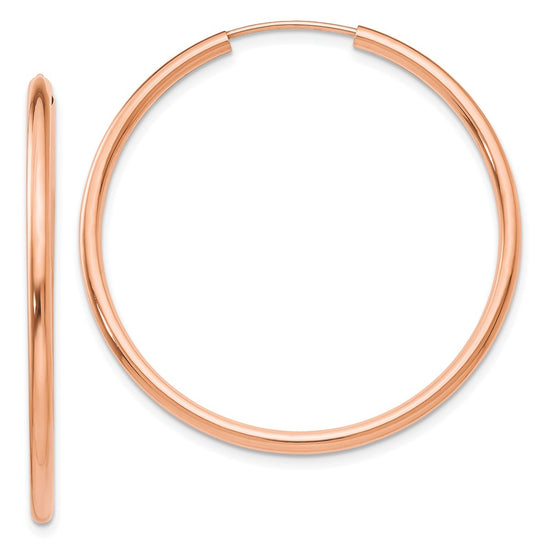 14k Rose Gold 2x40mm Polished Round Endless Hoop Earrings