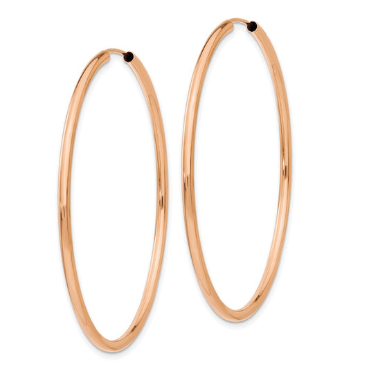 14k Rose Gold 2x50mm Polished Round Endless Hoop Earrings