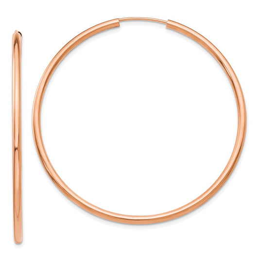 14k Rose Gold 2x50mm Polished Round Endless Hoop Earrings