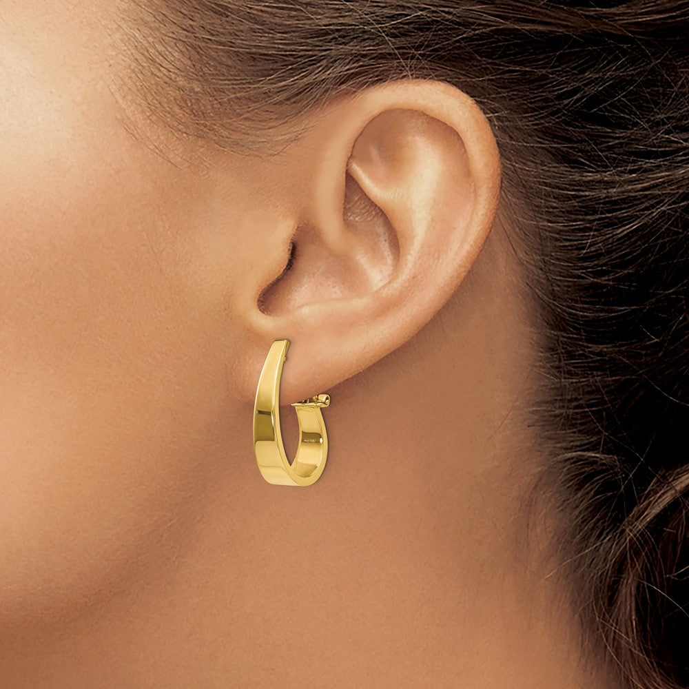 14k 6x22mm Polished Tapered J-Hoop Omega Back Post Earrings