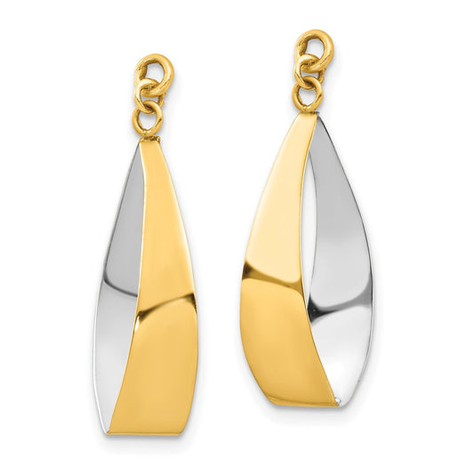 14k and White Rhodium Polished Reversible Oval Hoop Dangle Earring Jackets