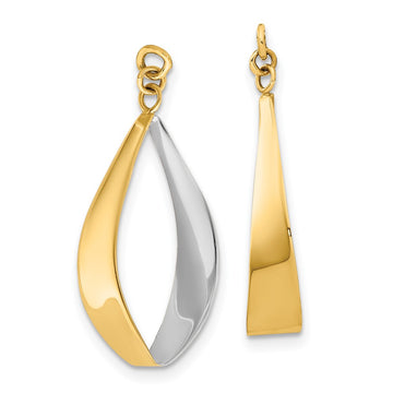 14k and White Rhodium Polished Reversible Oval Hoop Dangle Earring Jackets