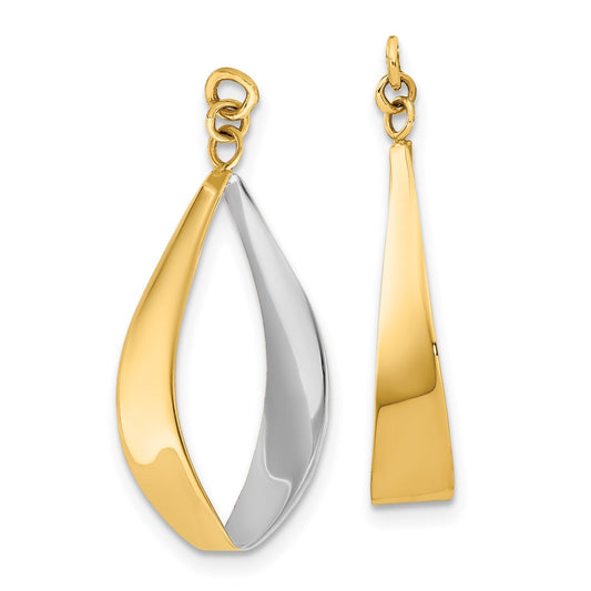 14k and White Rhodium Polished Reversible Oval Hoop Dangle Earring Jackets