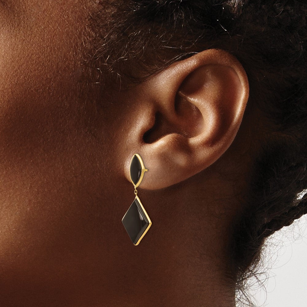 Gold Onyx Dangle Post Earrings