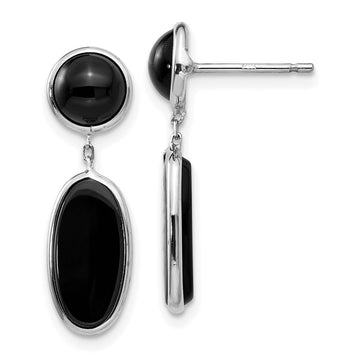 14k White Gold Black Onyx Oval Dangle Post Earrings
