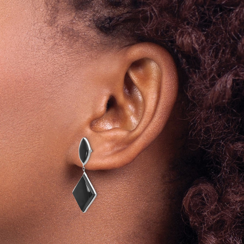 Gold Onyx Dangle Post Earrings