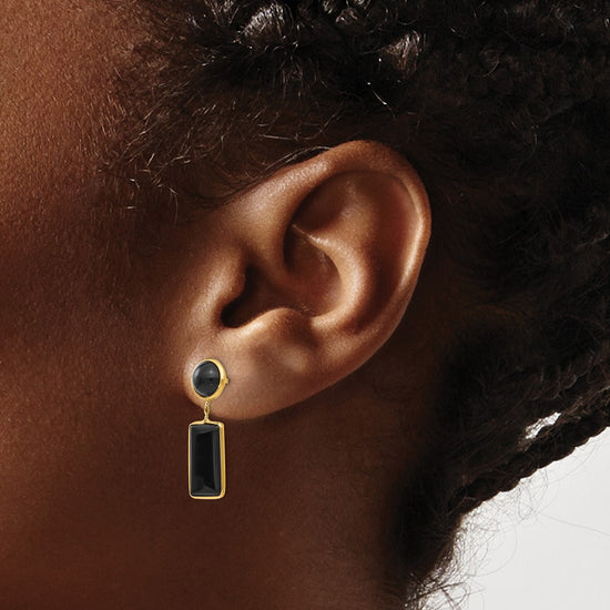 14k Black Onyx Rectangle Dangle Post Earrings
