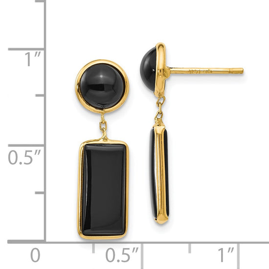 14k Black Onyx Rectangle Dangle Post Earrings