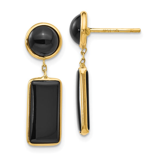 14k Black Onyx Rectangle Dangle Post Earrings