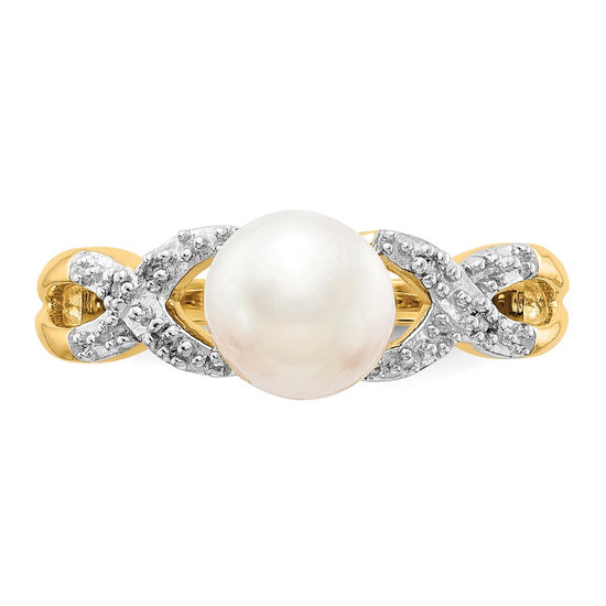 14k 6-7mm Freshwater Cultured Pearl and Diamond -X- Ring