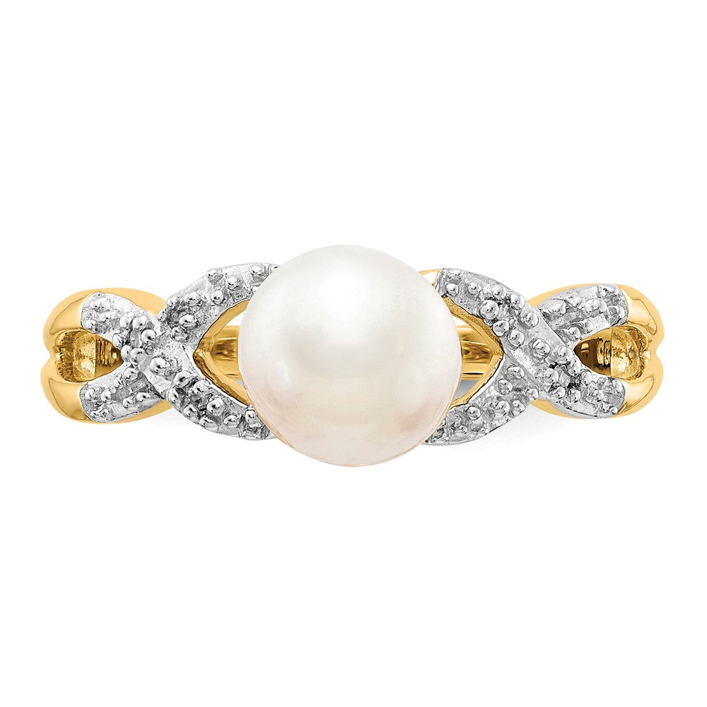 14k 6-7mm Freshwater Cultured Pearl and Diamond -X- Ring