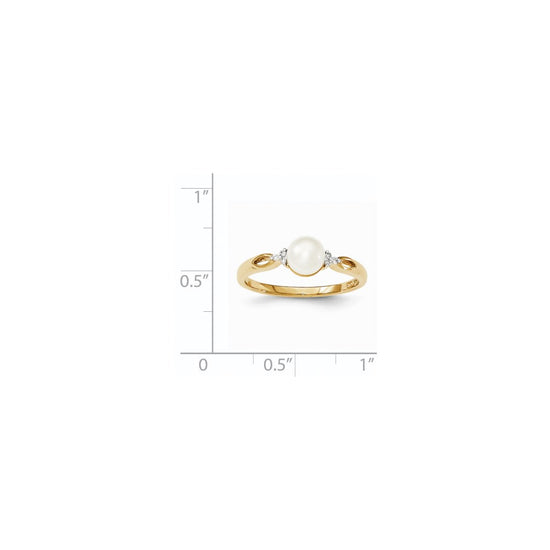 14k 6mm White Freshwater Cultured Pearl and Diamond Ring