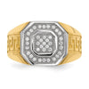 14kw/ Rhodium Mens Micro Pave CZ Octagon & Greek Key Ring