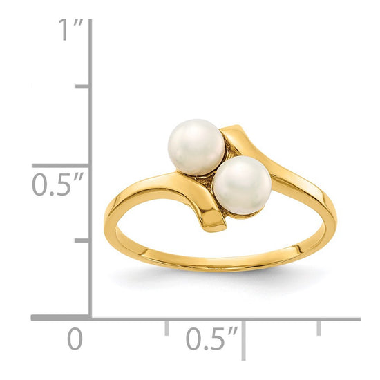 14K 4-5mm White Button Freshwater Cultured 2-Pearl Bypass Ring