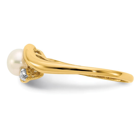 14k 5-6mm White Button Freshwater Cultured Pearl and .04 Carat Diamond Bypass Ring