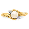 14k 5-6mm White Button Freshwater Cultured Pearl and .04 Carat Diamond Bypass Ring