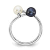 14k White Gold 5-6mm Black and White Round Akoya Saltwater Cultured Pearl and .04 Carat Diamond Adjustable Ring