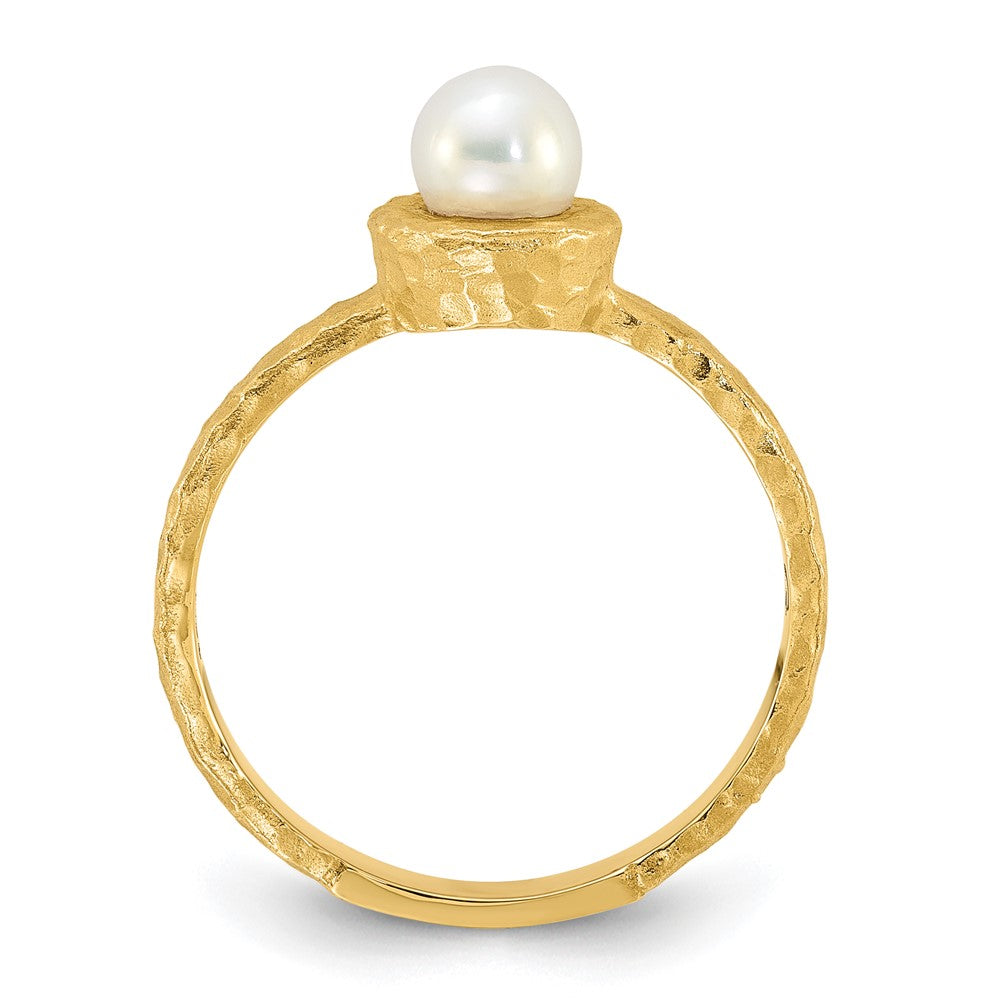 14K Brushed & Hammered 5-6mm Rnd Wht Freshwater Cultured Pearl Ring