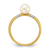 14K Textured 6-7mm Round White FWC Pearl and .09ct Diamond Ring