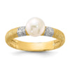 14K Textured 6-7mm Round White FWC Pearl and .09ct Diamond Ring