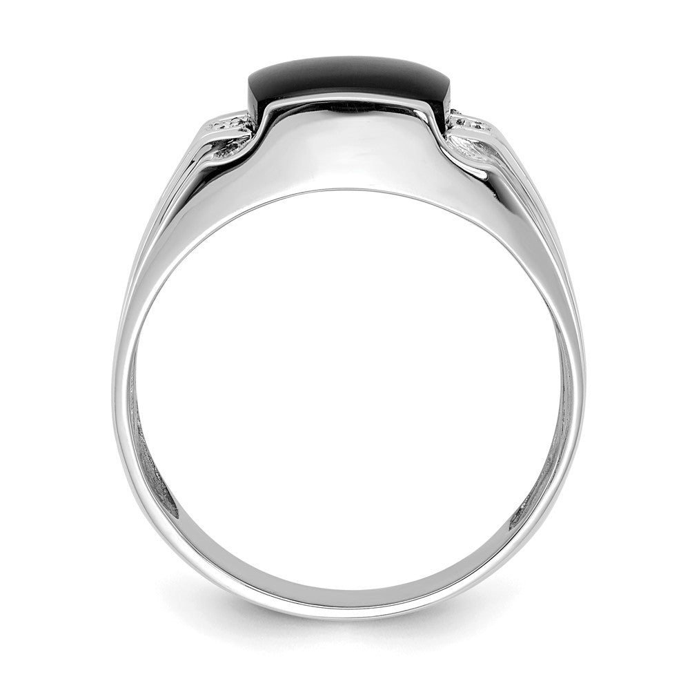 14k White Gold Cushion Onyx and VS Diamond Mens Ring